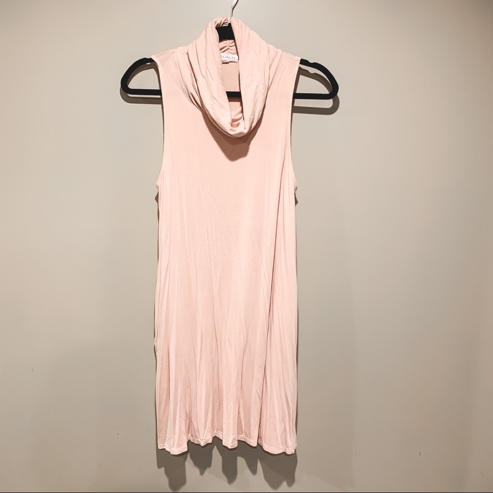 Blush pink cowl neck/turtleneck swing dress